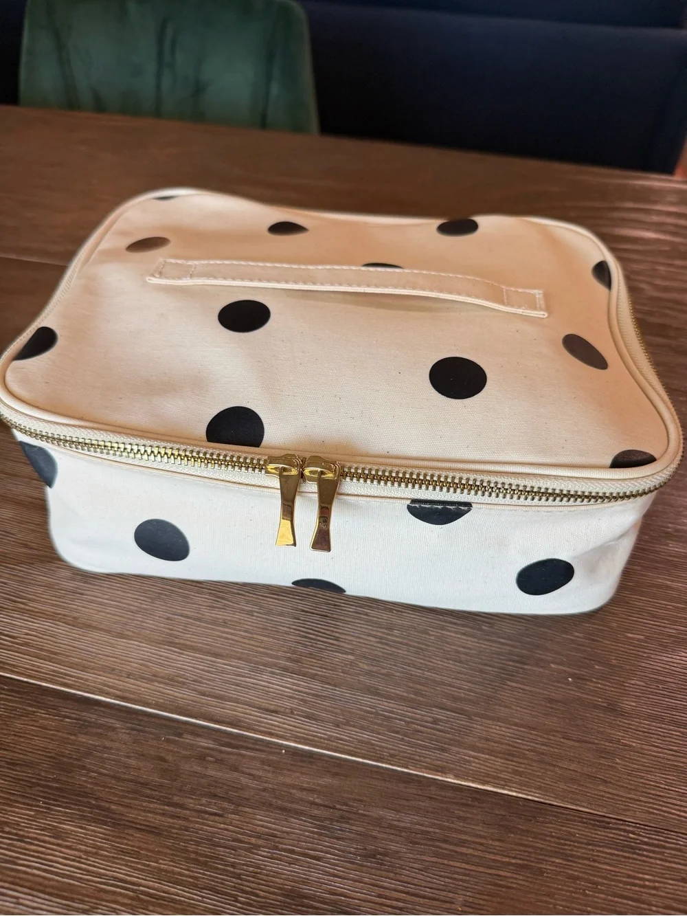 kate spade Cream Canvas Polka Dot Makeup Organizer with Gold Zipper